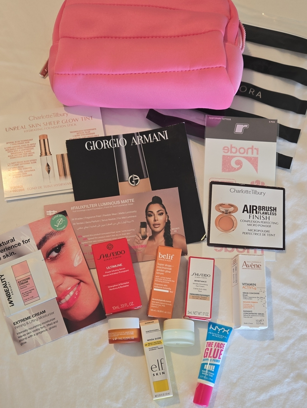 Sephora Pink Cosmetic Pouch with Sample Skincare & Makeup Lot